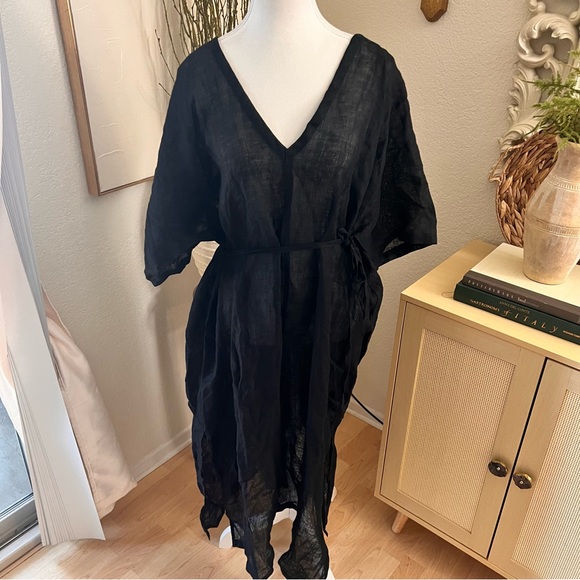 MONDAY SWIMWEAR Black Linen‎ Sorrento Caftan Coverup Size M/L NWT - Picture 2 of 12